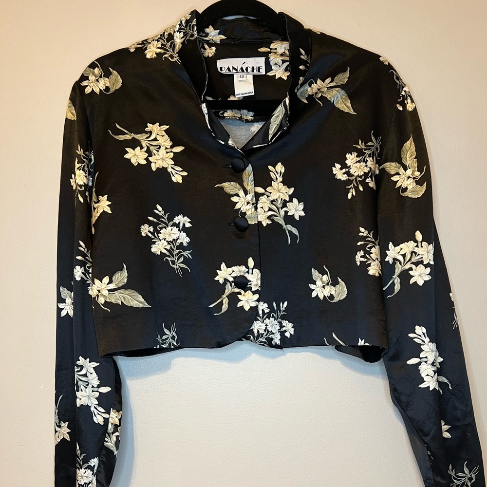 Panache Black Floral Silk Women Blouse Vintage
